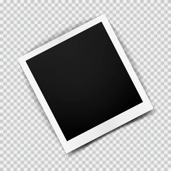 Antiguo marco de fotos realista vacío con sombra transparente sobre fondo blanco negro a cuadros Vector de stock