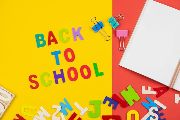 Top View Back School Wording Colorful Background Other Letters Notebook — Stock Photo, Image