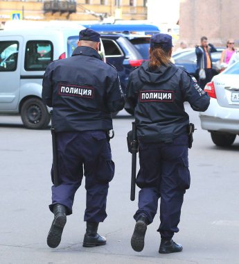 Police patrol, Nevsky prospekt, Saint Petersburg, Russia, September 2018 clipart