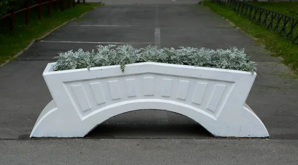 White Concrete Flowerbed Blocking Entrance — Stock Photo, Image