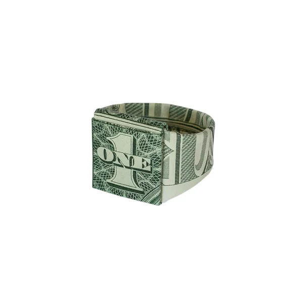 白い背景に分離された本物の ドル札で折らお金折り紙シグネット リング — ストック写真