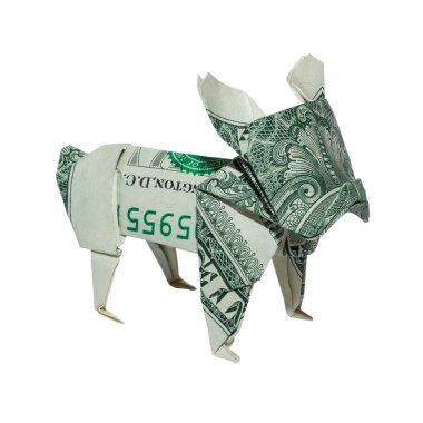 Beyaz arka plan üzerinde para Origami Fransız buldozer ile gerçek bir dolarlık banknot katlanmış izole