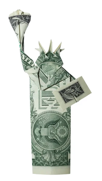 Denaro Origami Statue Liberty Piegato Con Real One Dollar Bill — Foto Stock