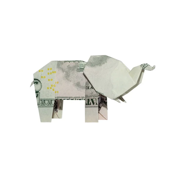 Denaro Origami Elefante Lato Destro Piegato Con Real Dollaro Cinque — Foto Stock