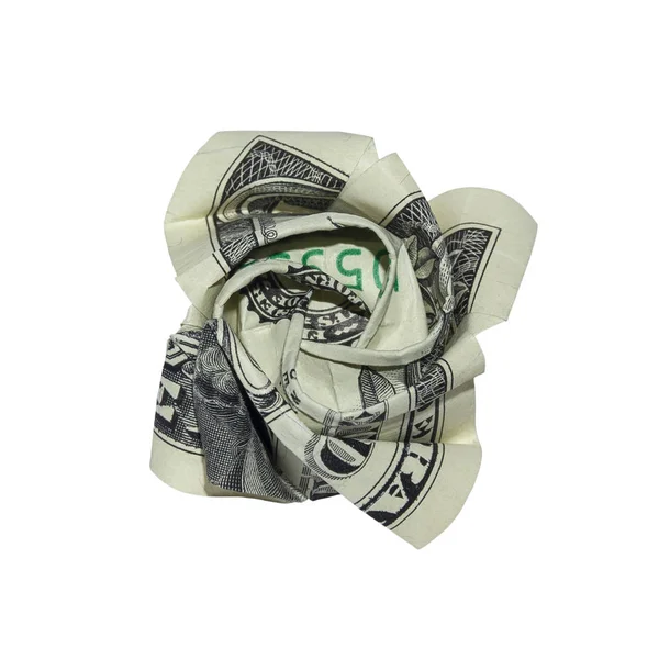 Money Origami Rosebud Folded Real One Dollar Bill Isolated White — Stock Photo, Image