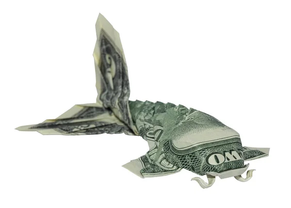 Denaro Origami Koi Fish Piegato Con Due Dollari Reali Bill — Foto Stock
