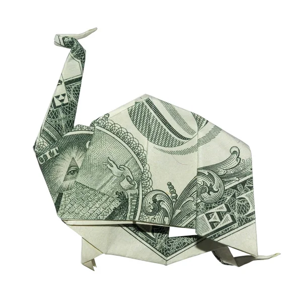 Denaro Origami Winged Dragon Piegato Con Dollaro Reale Bill Isolato — Foto Stock