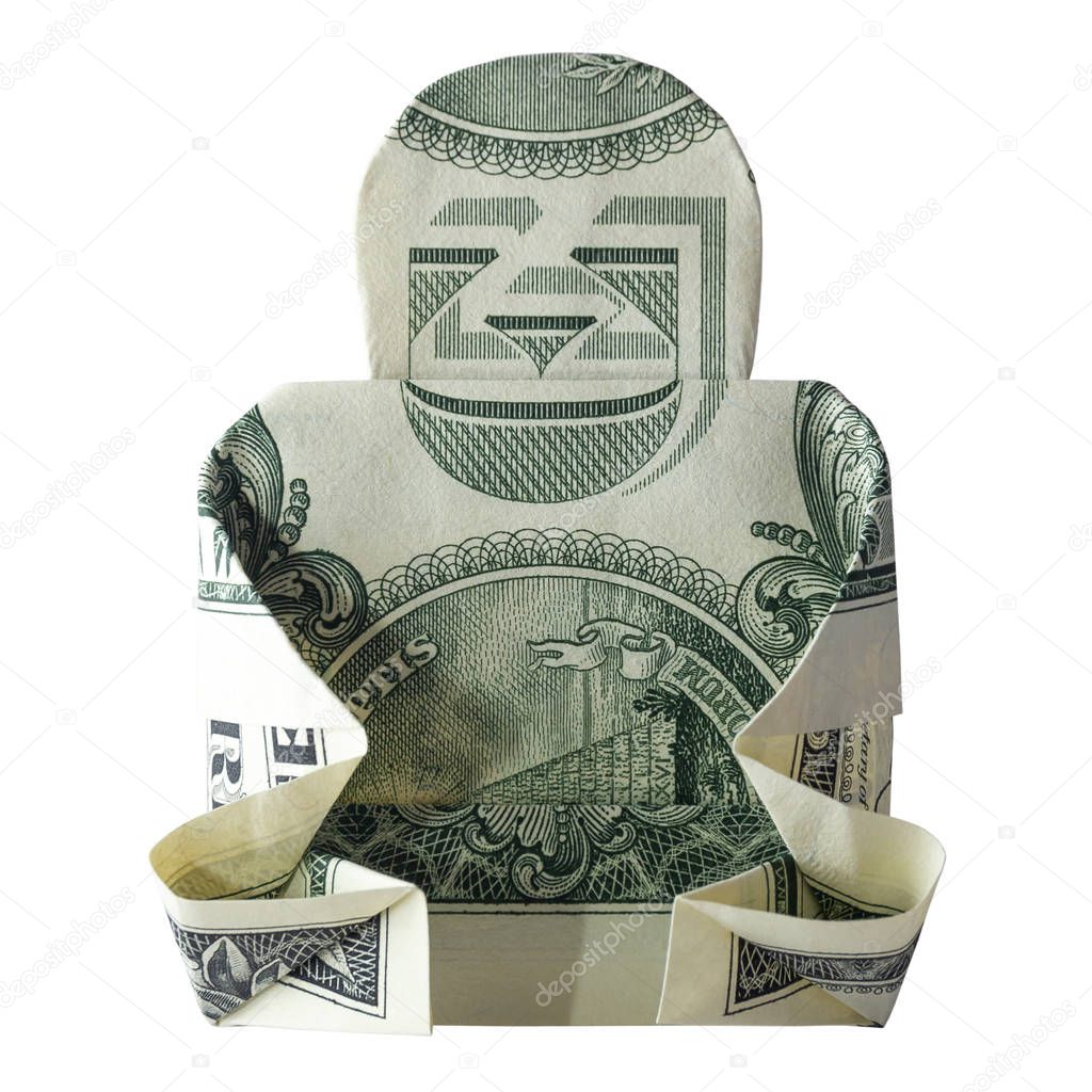 Money Origami BUDDHA Folded with Real One Dollar Bill Isolated on White Background