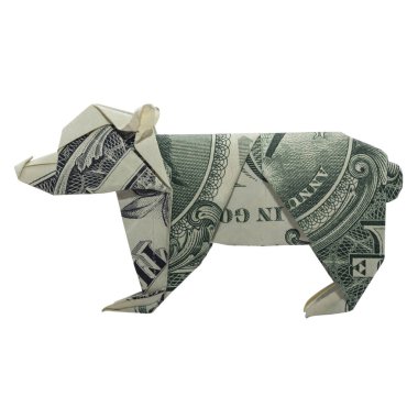 İzole üzerinde beyaz arka plan ile gerçek bir dolar para Origami ayı hayvan yavrusu katlanmış Bill