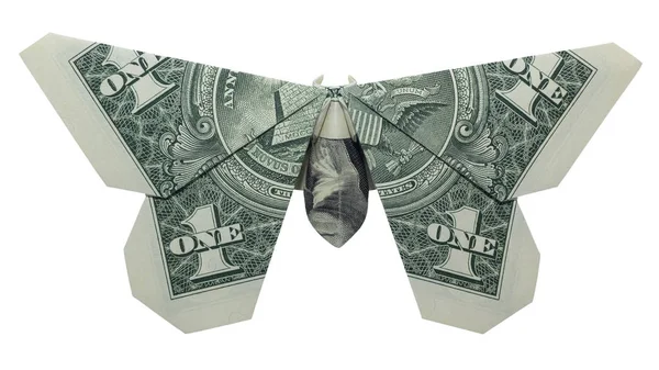 Origami Dinero Butterfly Doblado Con Billete Dólar Real Aislado Sobre —  Fotos de Stock