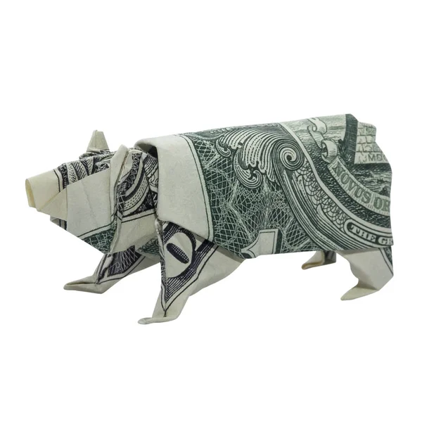 Denaro Origami Orso Polare Animale Piegato Con Dollaro Reale Bill — Foto Stock