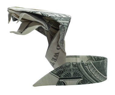 Para Origami Kral Kobra Yılan Beyaz Arka Plan Üzerinde İzole Gerçek Bir Dolar Bill ile Katlanmış