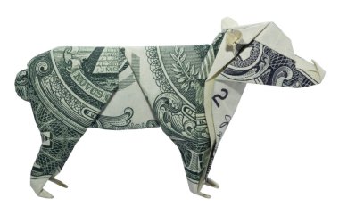 Para Origami Yürüyüş Kahverengi Ayı Gerçek Bir Dolar Bill Beyaz Arka Plan Izole ile Katlanmış
