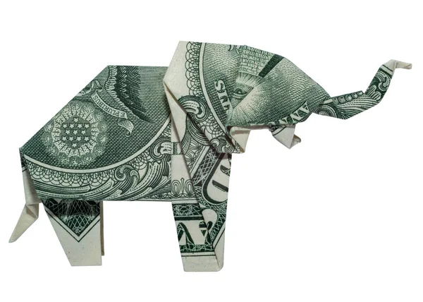 Denaro Origami Elefante Lato Destro Piegato Con Dollaro Reale Bill — Foto Stock