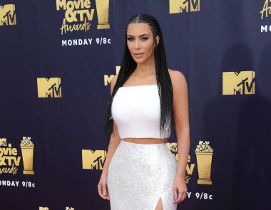 16 Haziran 2018 Santa Monica, ABD Barker hangarda Kim Kardashian 2018 Mtv film ve Televizyon Ödülleri'nde düzenlenen.