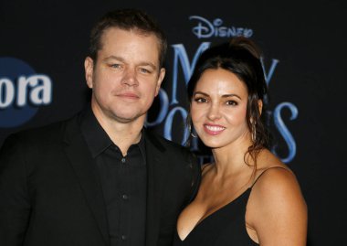 Matt Damon ve Luciana Barroso Disney's 'Returns Mary Poppins 29 Kasım 2018 Hollywood, ABD Dolby tiyatroda düzenlenen' Dünya galasında.
