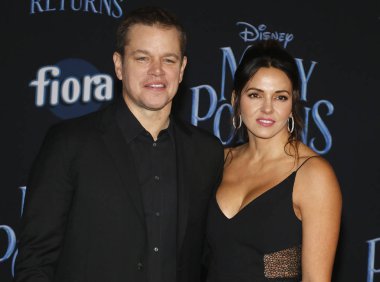 Matt Damon ve Luciana Barroso Disney's 'Returns Mary Poppins 29 Kasım 2018 Hollywood, ABD Dolby tiyatroda düzenlenen' Dünya galasında.