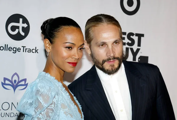 Zoe Saldana Marco Perego Saldana Gala Della Fondazione Eva Longoria — Foto Stock