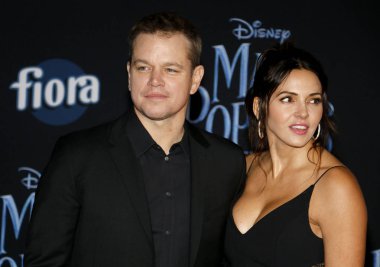 Matt Damon ve Luciana Barroso Disney's 'Returns Mary Poppins 29 Kasım 2018 Hollywood, ABD Dolby tiyatroda düzenlenen' Dünya galasında.
