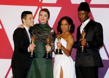 Rami Malek, Olivia Colman, Regina King ve Mahershala Ali, 91 yıllık Akademi Ödülleri - Kazananlar Oda Hollywood ve Highland Los Angeles, ABD 24 Şubat 2019 düzenlenen.
