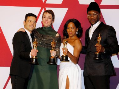 Rami Malek, Olivia Colman, Regina King ve Mahershala Ali, 91 yıllık Akademi Ödülleri - Kazananlar Oda Hollywood ve Highland Los Angeles, ABD 24 Şubat 2019 düzenlenen.