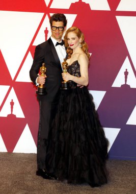 Guy Nattiv ve Jaime Ray Newman 91 yıllık Akademi Ödülleri - basın odası Loews Hotel Hollywood, ABD'de 24 Şubat 2019 düzenlenen.