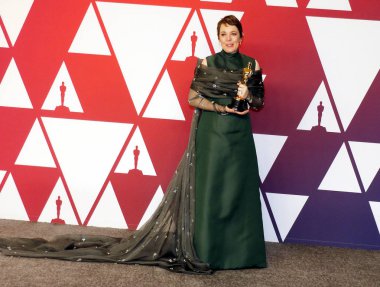 Olivia Colman 91 yıllık Akademi Ödülleri - basın odası Loews Hotel Hollywood, ABD'de 24 Şubat 2019 düzenlenen.