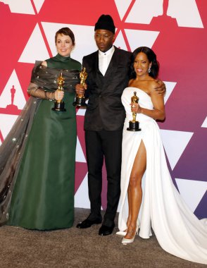 Olivia Colman, Regina King ve Mahershala Ali, 91 yıllık Akademi Ödülleri - basın odası Loews Hotel Hollywood, ABD'de 24 Şubat 2019 düzenlenen.