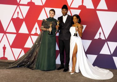 Olivia Colman, Regina King ve Mahershala Ali, 91 yıllık Akademi Ödülleri - basın odası Loews Hotel Hollywood, ABD'de 24 Şubat 2019 düzenlenen.