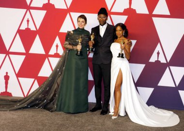 Olivia Colman, Regina King ve Mahershala Ali, 91 yıllık Akademi Ödülleri - basın odası Loews Hotel Hollywood, ABD'de 24 Şubat 2019 düzenlenen.