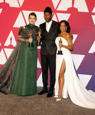 Olivia Colman, Regina King ve Mahershala Ali, 91 yıllık Akademi Ödülleri - basın odası Loews Hotel Hollywood, ABD'de 24 Şubat 2019 düzenlenen.