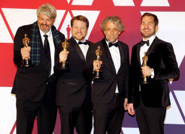 Ian Hunter, J.D. Schwalm, Paul Lambert ve Tristan Myles, 91 yıllık Akademi Ödülleri - basın odası Loews Hotel Hollywood, ABD'de 24 Şubat 2019 düzenlenen.