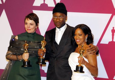Olivia Colman, Regina King ve Mahershala Ali, 91 yıllık Akademi Ödülleri - basın odası Loews Hotel Hollywood, ABD'de 24 Şubat 2019 düzenlenen.
