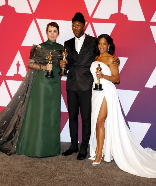 Olivia Colman, Regina King ve Mahershala Ali, 91 yıllık Akademi Ödülleri - basın odası Loews Hotel Hollywood, ABD'de 24 Şubat 2019 düzenlenen.