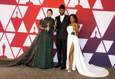 Olivia Colman, Regina King ve Mahershala Ali, 91 yıllık Akademi Ödülleri - basın odası Loews Hotel Hollywood, ABD'de 24 Şubat 2019 düzenlenen.