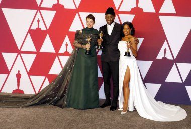 Olivia Colman, Regina King ve Mahershala Ali, 91 yıllık Akademi Ödülleri - basın odası Loews Hotel Hollywood, ABD'de 24 Şubat 2019 düzenlenen.