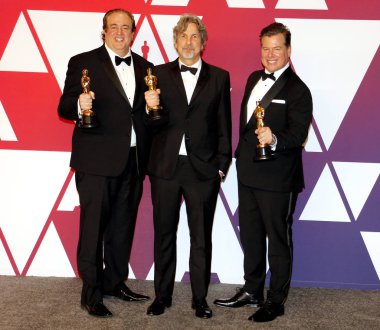Nick Vallelonga, Peter Farrelly ve Brian Currie, 91 yıllık Akademi Ödülleri - basın odası Loews Hotel Hollywood, ABD'de 24 Şubat 2019 düzenlenen.