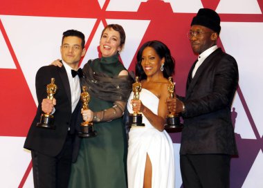Rami Malek, Olivia Colman, Regina King ve Mahershala Ali, 91 yıllık Akademi Ödülleri - basın odası Loews Hotel Hollywood, ABD'de 24 Şubat 2019 düzenlenen.