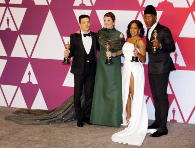 Rami Malek, Olivia Colman, Regina King ve Mahershala Ali, 91 yıllık Akademi Ödülleri - basın odası Loews Hotel Hollywood, ABD'de 24 Şubat 2019 düzenlenen.
