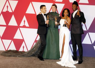 Rami Malek, Olivia Colman, Regina King ve Mahershala Ali, 91 yıllık Akademi Ödülleri - basın odası Loews Hotel Hollywood, ABD'de 24 Şubat 2019 düzenlenen.