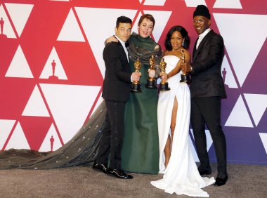 Rami Malek, Olivia Colman, Regina King ve Mahershala Ali, 91 yıllık Akademi Ödülleri - basın odası Loews Hotel Hollywood, ABD'de 24 Şubat 2019 düzenlenen.
