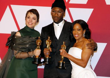 Olivia Colman, Regina King ve Mahershala Ali, 91 yıllık Akademi Ödülleri - basın odası Loews Hotel Hollywood, ABD'de 24 Şubat 2019 düzenlenen.