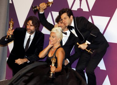 Andrew Wyatt, Anthony Rossomando, Lady Gaga ve Mark Ronson, 91 yıllık Akademi Ödülleri - basın odası Loews Hotel Hollywood, ABD'de 24 Şubat 2019 düzenlenen.