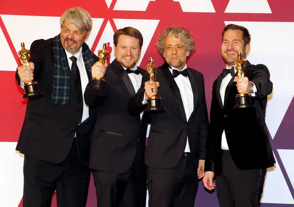 Ian Hunter, J.D. Schwalm, Paul Lambert ve Tristan Myles, 91 yıllık Akademi Ödülleri - basın odası Loews Hotel Hollywood, ABD'de 24 Şubat 2019 düzenlenen.