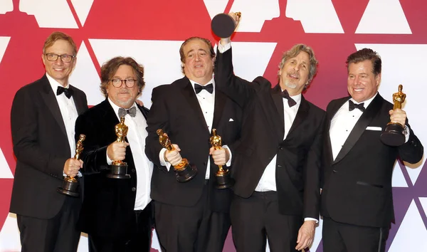 Jim Burke, Charles B. Wessler, Nick Vallelonga, Peter Farrelly ve Brian Currie, 91 yıllık Akademi Ödülleri - basın odası Loews Hotel Hollywood, ABD'de 24 Şubat 2019 düzenlenen.