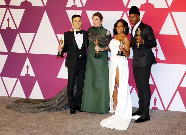 Rami Malek, Olivia Colman, Regina King ve Mahershala Ali, 91 yıllık Akademi Ödülleri - basın odası Loews Hotel Hollywood, ABD'de 24 Şubat 2019 düzenlenen.