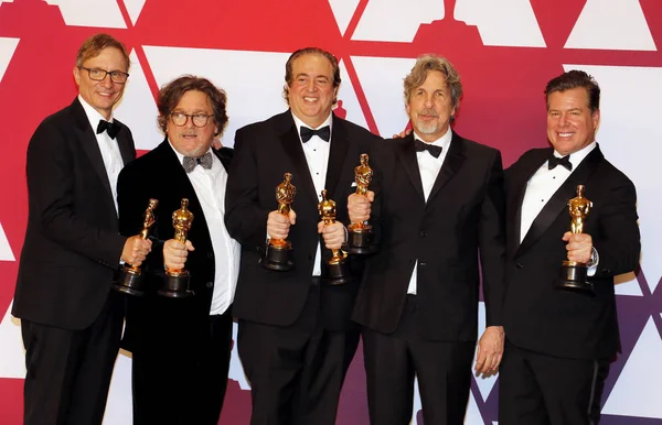 Jim Burke, Charles B. Wessler, Nick Vallelonga, Peter Farrelly ve Brian Currie, 91 yıllık Akademi Ödülleri - basın odası Loews Hotel Hollywood, ABD'de 24 Şubat 2019 düzenlenen.