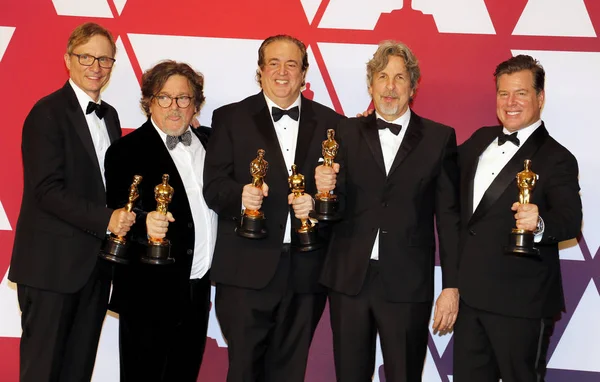 Jim Burke, Charles B. Wessler, Nick Vallelonga, Peter Farrelly ve Brian Currie, 91 yıllık Akademi Ödülleri - basın odası Loews Hotel Hollywood, ABD'de 24 Şubat 2019 düzenlenen.