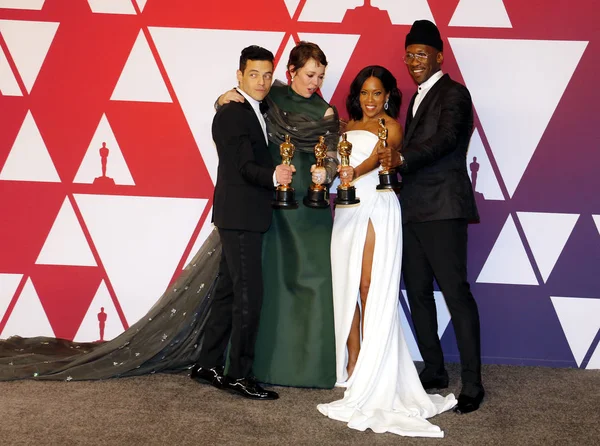 Rami Malek, Olivia Colman, Regina King ve Mahershala Ali, 91 yıllık Akademi Ödülleri - basın odası Loews Hotel Hollywood, ABD'de 24 Şubat 2019 düzenlenen.