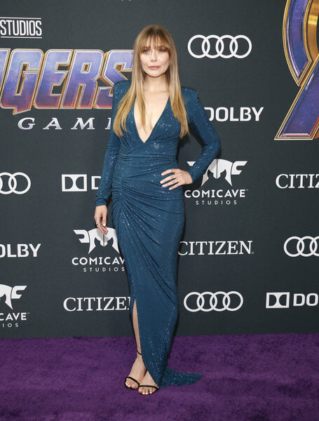 actress Elizabeth Olsen at the World premiere of 'Avengers: Endgame' held at the LA Convention Center in Los Angeles, USA on April 22, 2019.